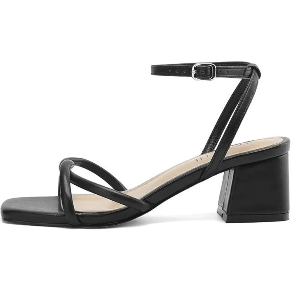 New Teaieui Womens Size 6.5 Black Open Toe 2.5